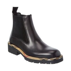 Burberry Checked Leather Boot, Black